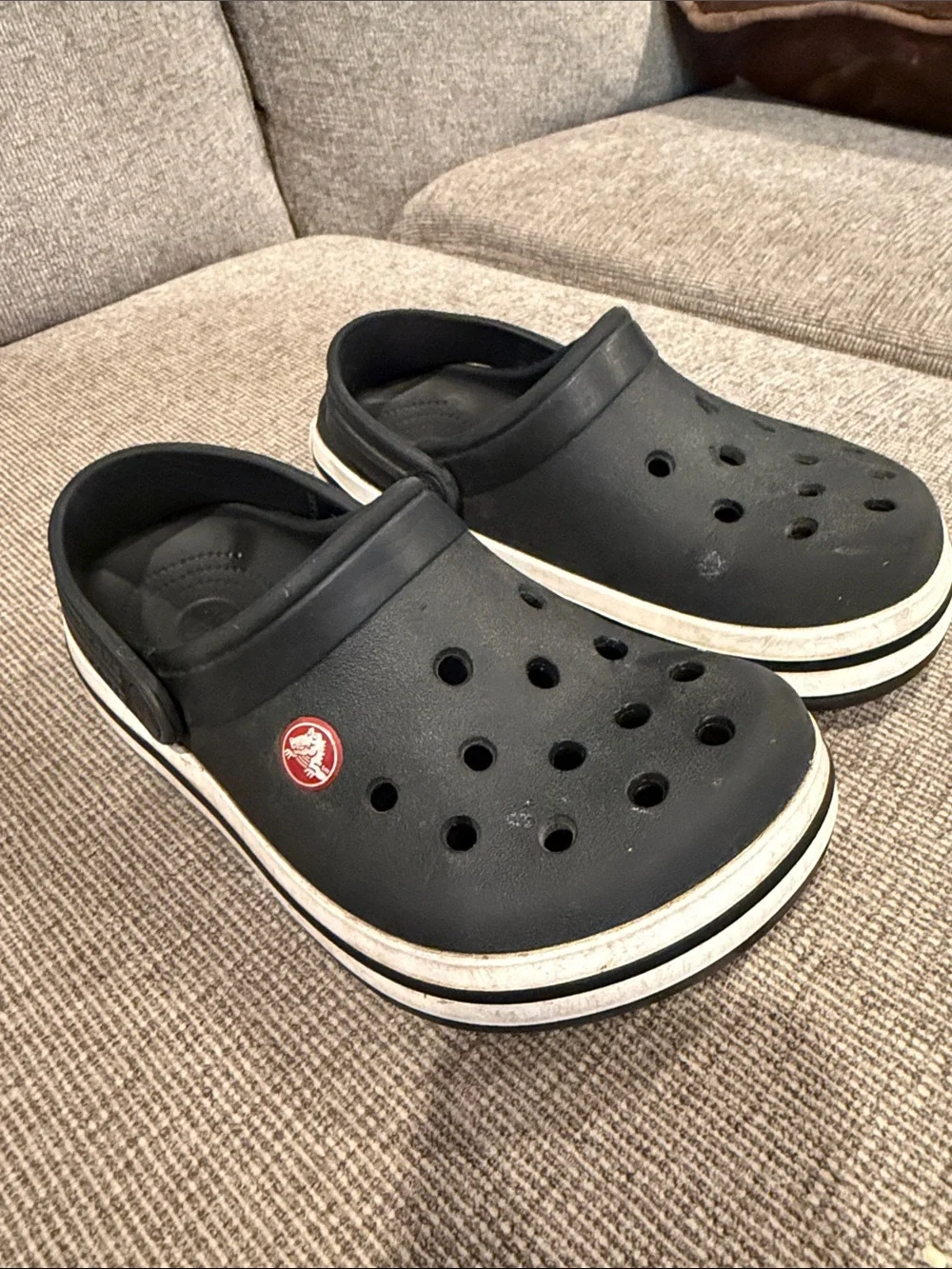 Kids Black Croc Shoes with White Trim - Comfortable Slip-On (size 1)